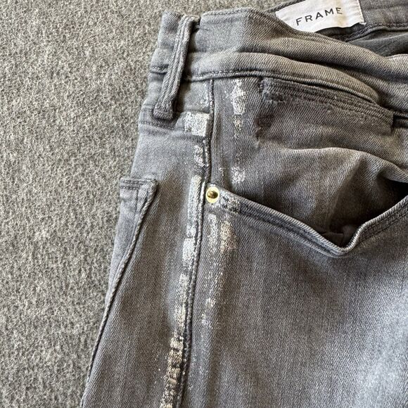 Frame Le High Straight Field Foil Tux Gray Womens Ankle Jeans Sz 27 Cotton Blend - Picture 3 of 14